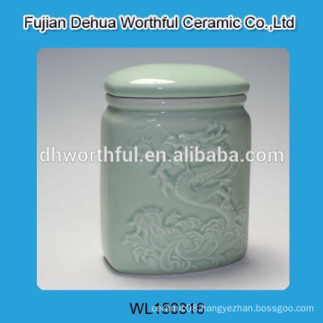 Elegant ceramic sugar canister with dragon figurine